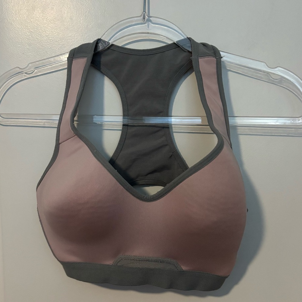 Layer 8 Pink and Gray Sports Bra Molded Cups Racerback Large